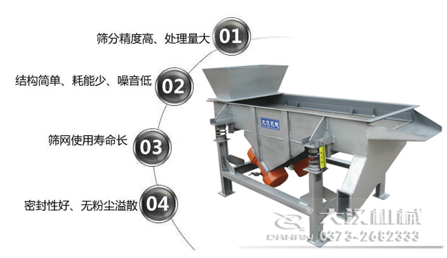 1016型直線振動(dòng)篩特點(diǎn)：1，篩分精度高，處理量大。2，結(jié)構(gòu)簡(jiǎn)單，耗能少，噪音低，3，篩網(wǎng)使用壽命長(zhǎng)，密封性好無(wú)粉塵溢散。